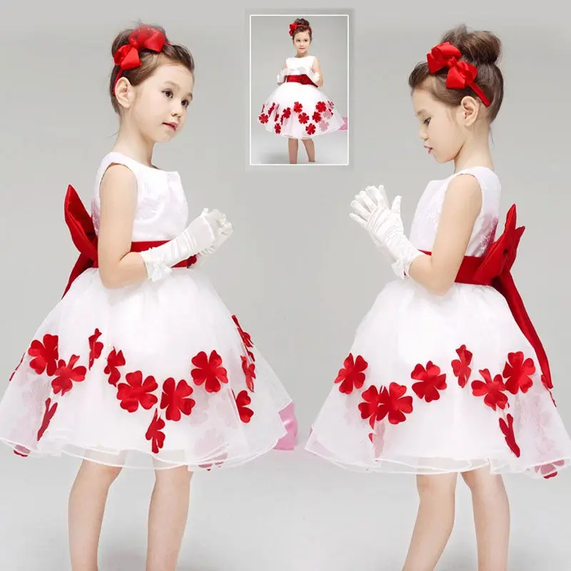 Princess Lace White Dress Kids Flower Embroidery Dress For Girls Vintage Children Dresses For Wedding Party Formal Ball Gown