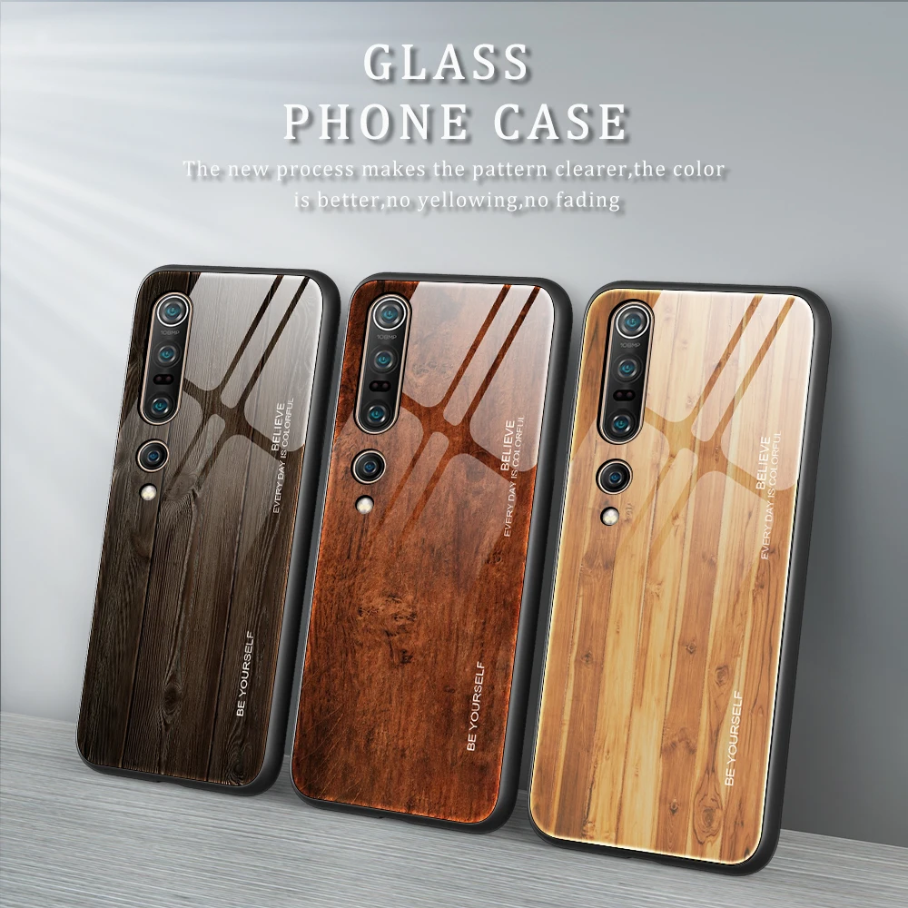 For Xiaomi Mi Note 10 Pro Mi10 Case Tempered glass Wood grain Back Cover Case for xiaomi Mi 9T Pro 9se Mi9 Lite A3 cc9 pro A2