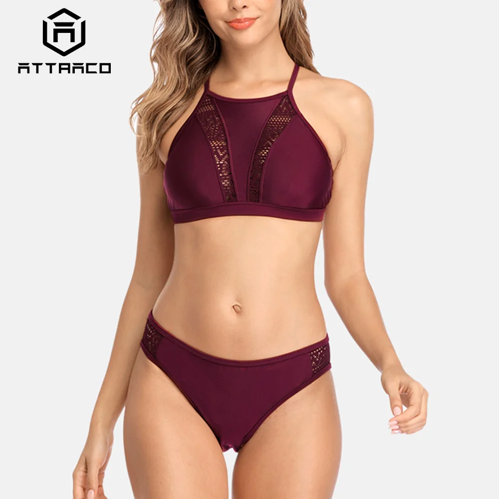 Attracko kobiety Bikini Set drążą seksowny strój kąpielowy Halter stroje kąpielowe Strappy bandaż strój kąpielowy kostiumy kąpielowe