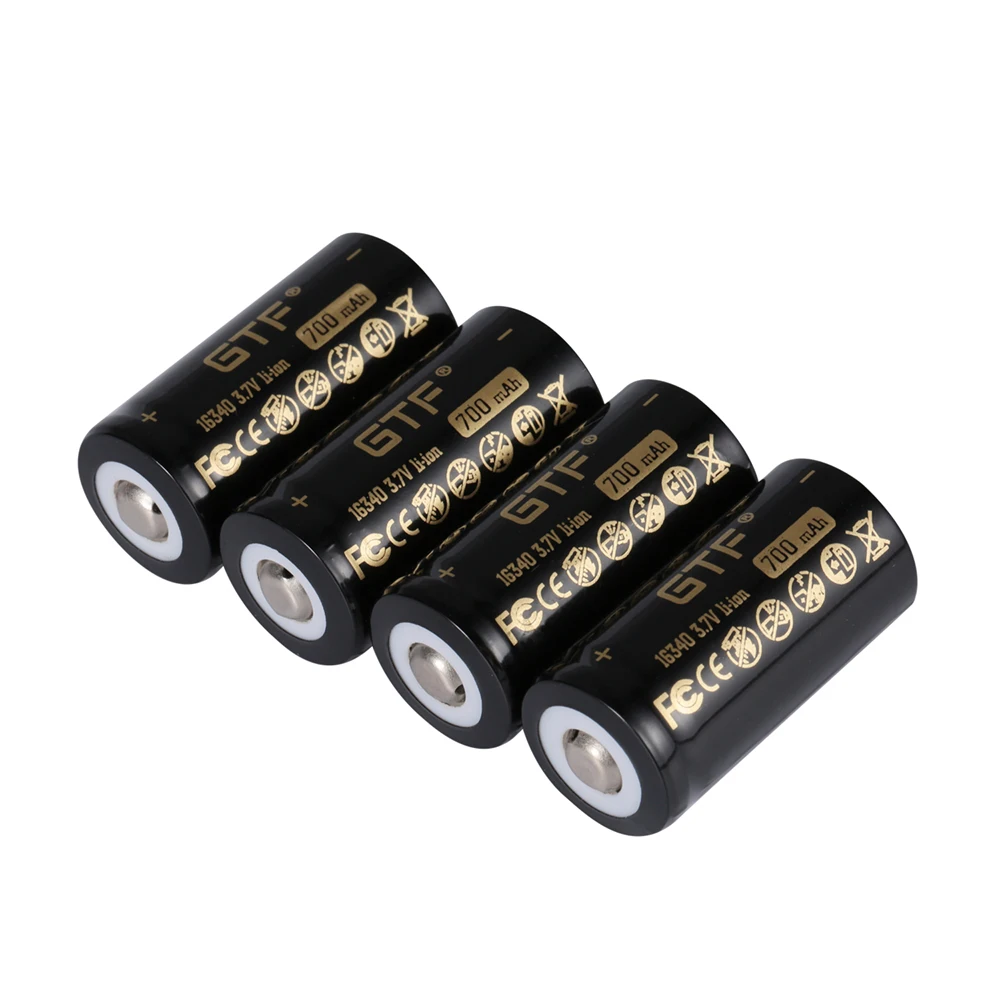 GTF 3.7V 16340 700mAh 100% capacity Li-Ion Rechargeable Battery for LED Flashlight toy remote control 16340 point head batteries