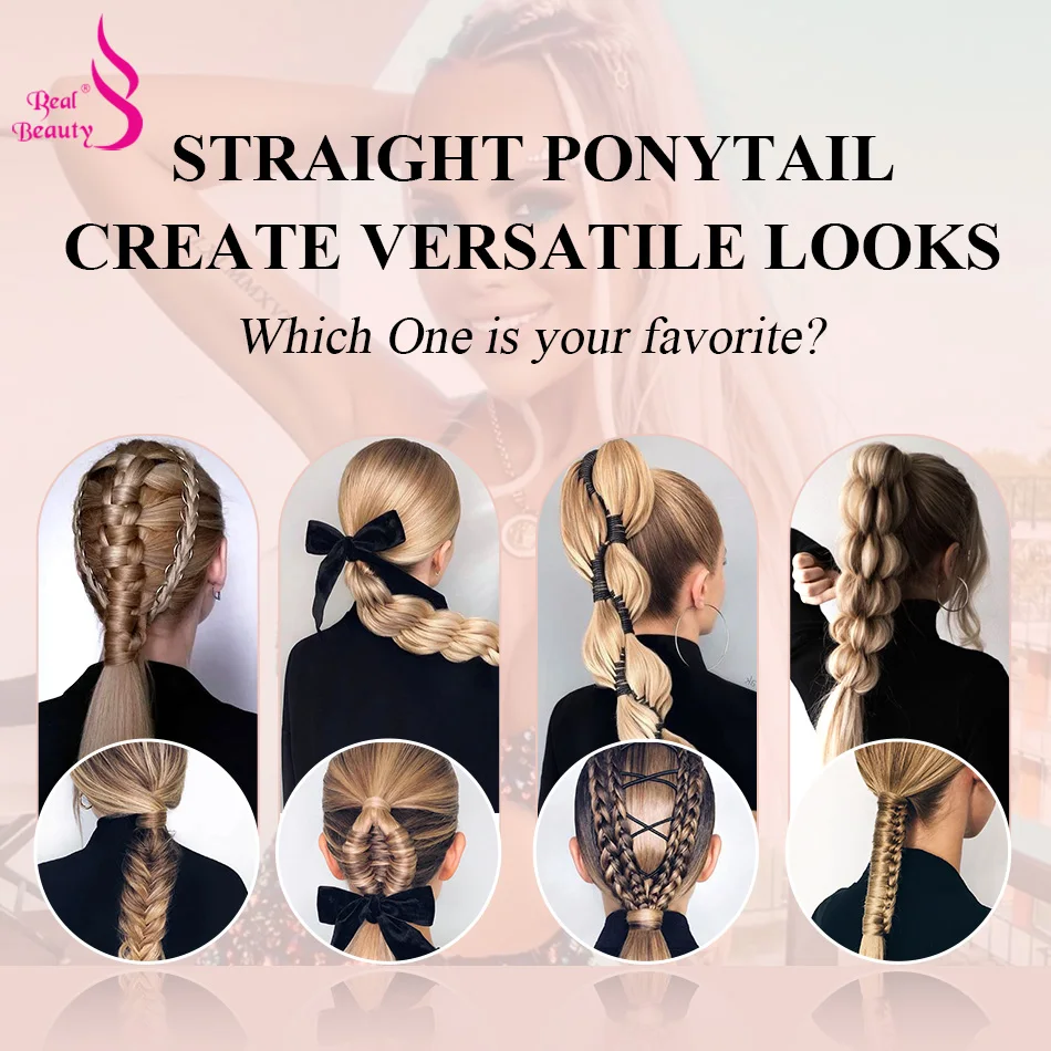 Straight Human Hair Ponytail Extensions Wrap Around Ponytail Clip in Hair Pieces Real Beauty Brazilian Remy Hair  12\