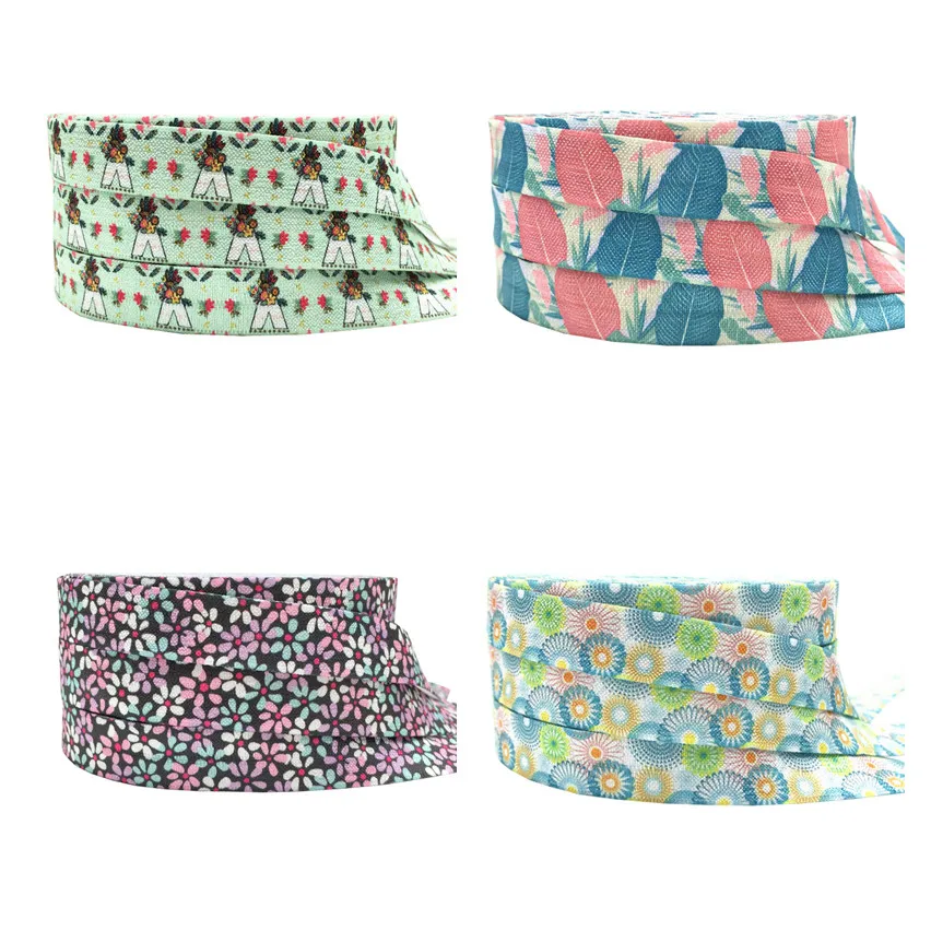 5/8\'\' 10yards Leaf Sun Flower Fold Elastic FOE Printed Headband Nakrycie głowy Opaska do włosów Decor Wholesale