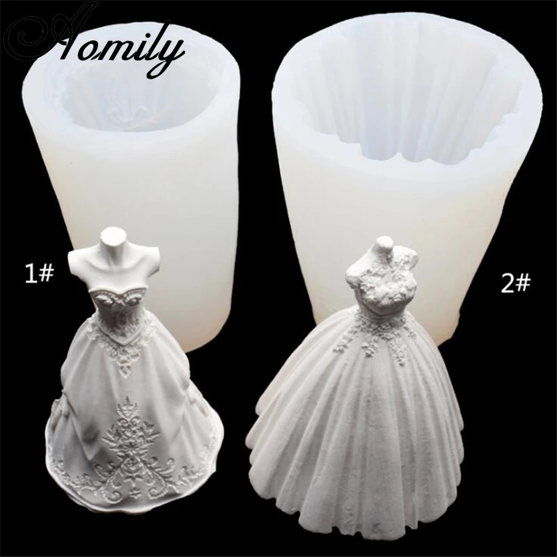 Aomily 3D Suknia ślubna Kształt Silikonowe formy do ciast Czekoladowe formy do dekoracji tortów weselnych Fondant Sugarcraft Forma do pieczenia