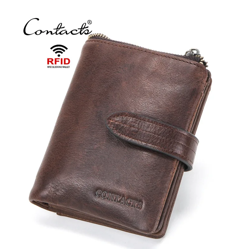 

Men's Purse Leather RFID Crazy Horse Cow Leather Men's Wallet Multifunctional Leather Buckle Wallet Card Holder