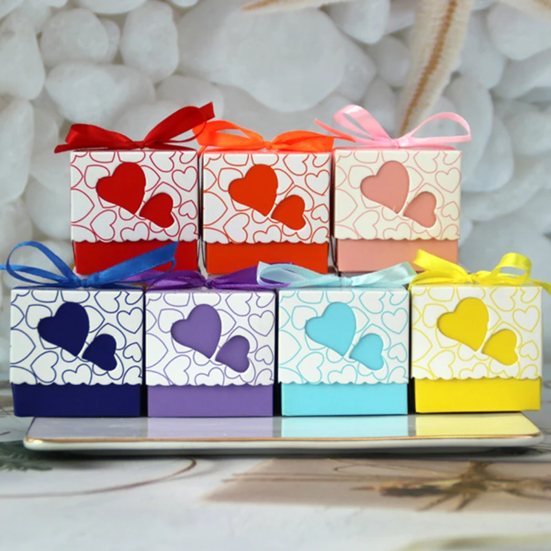 

50/100pcs Love Heart Candy Box Sweet Container Favor And Gift Boxes With Ribbon For Baptism Birthday Party Wedding Decoration