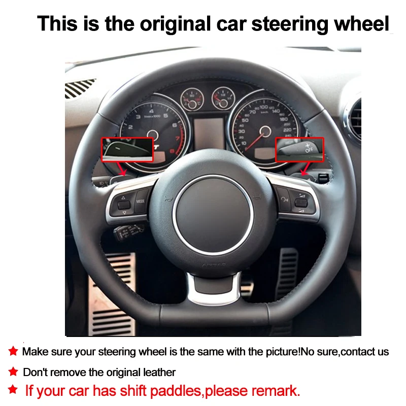 HuiER Hand Sew Car Steering Wheel Cover For Audi TT TTS (8J) 2006-2013 2014 A3 S3 (8P) Sportback 2008 2009 2010 2011 2012