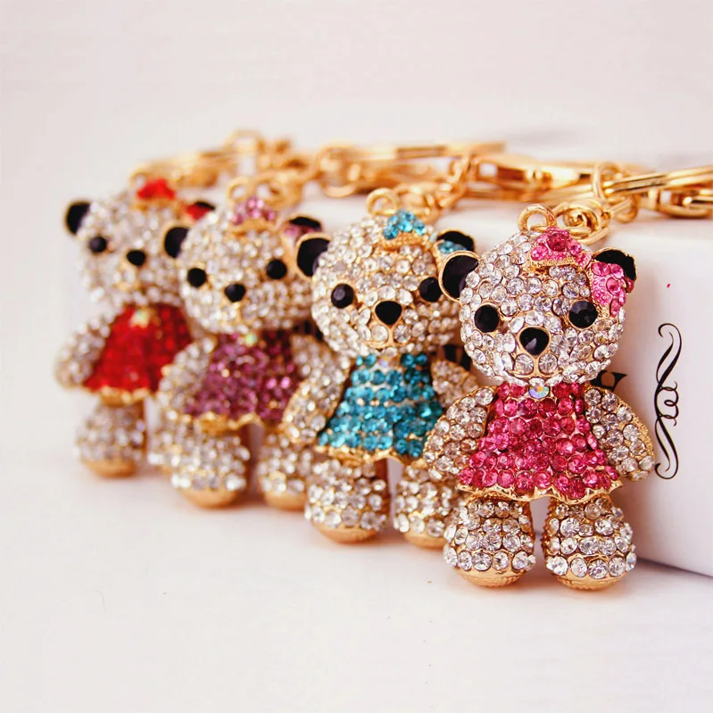 XDPQQ alloy rhinestone new product car pendant key chain bow bear key chain female bag pendant