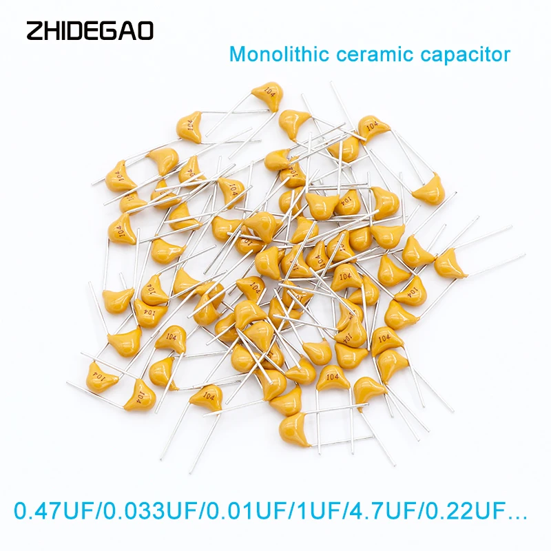 

100pcs/lot Multilayer ceramic capacitor 50V (100~106) 10pF~10uF 102 103 104 105 22pF 1nF 10nF 100nF 0.01uF 0.1uF 1uF P=5.08mm