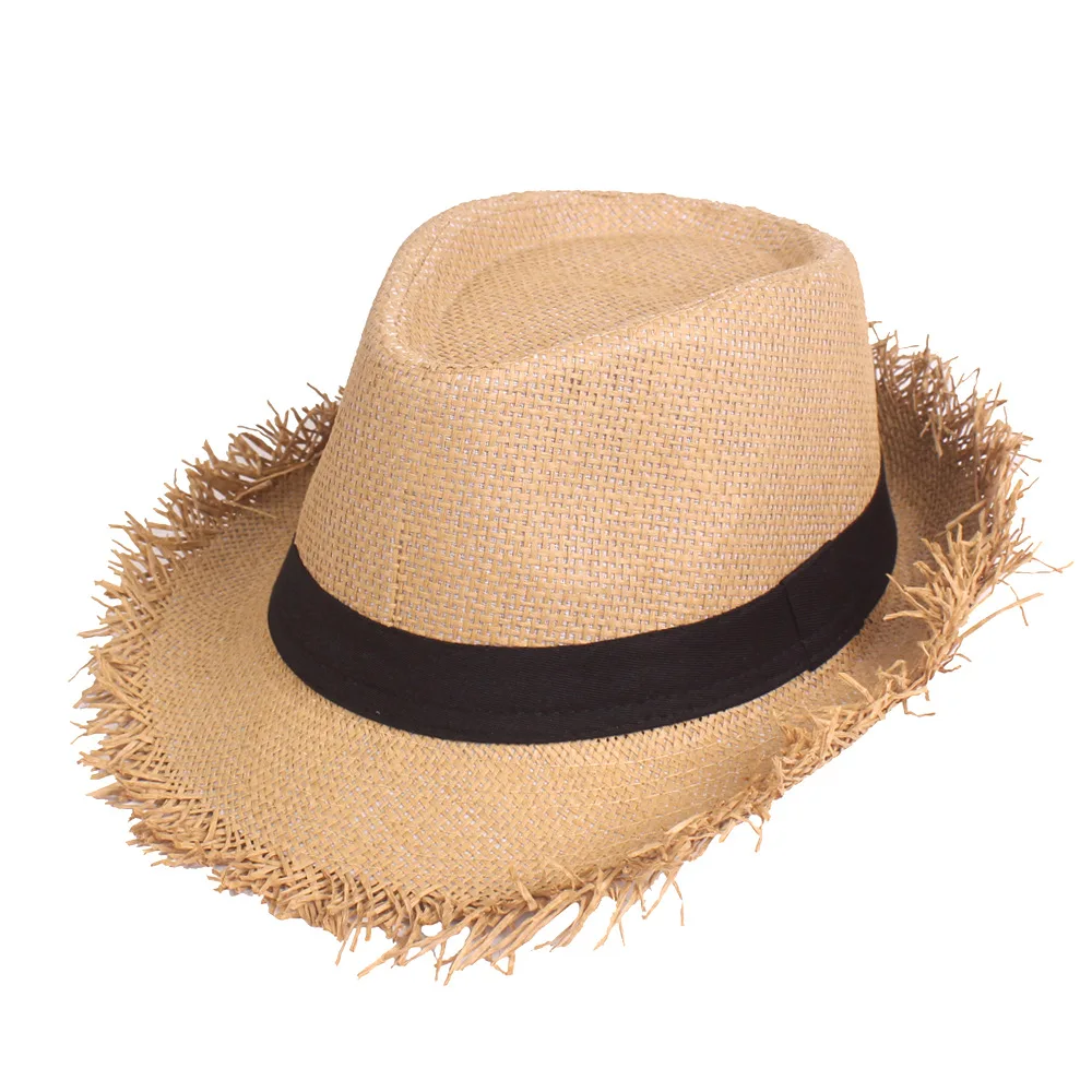 Sun hat men\'s summer anti jazz hat solid color breathable straw hat outdoor travel sunhat