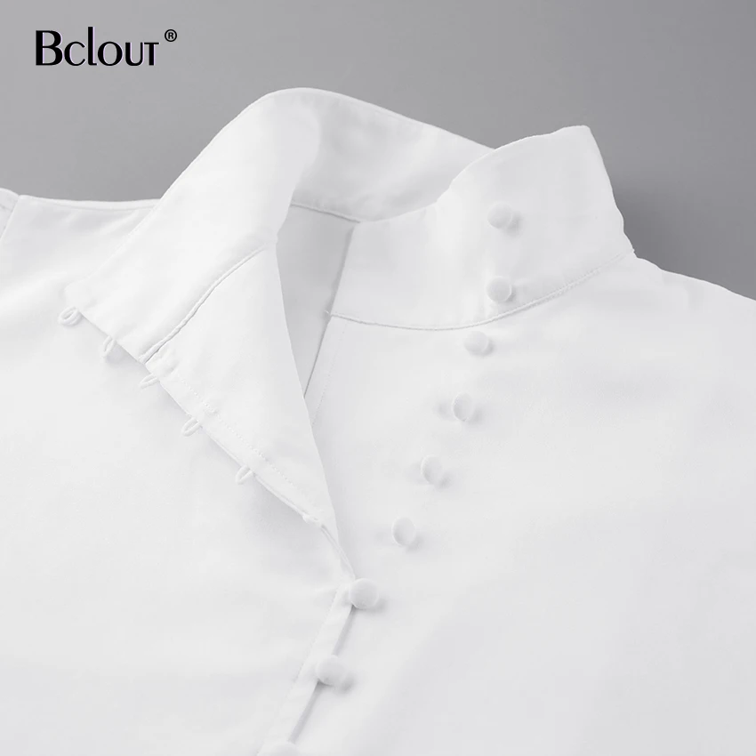 Bcolut Office Puff Sleeve White Woman Blouses Long Sleeve Stand Collar Shirt Autumn Winter Streetwear Top Work Wear Lady 2020