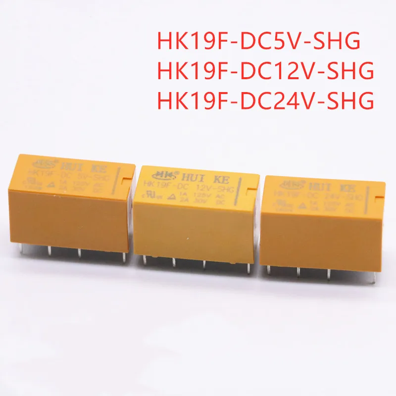 5PCS Mini Power Relay HK19F-DC5V-SHG HK19F-DC12V-SHG HK19F-DC24V-SHG Coil DPDT 8 Pin Relays PCB Type HK19F 2NO 2NC