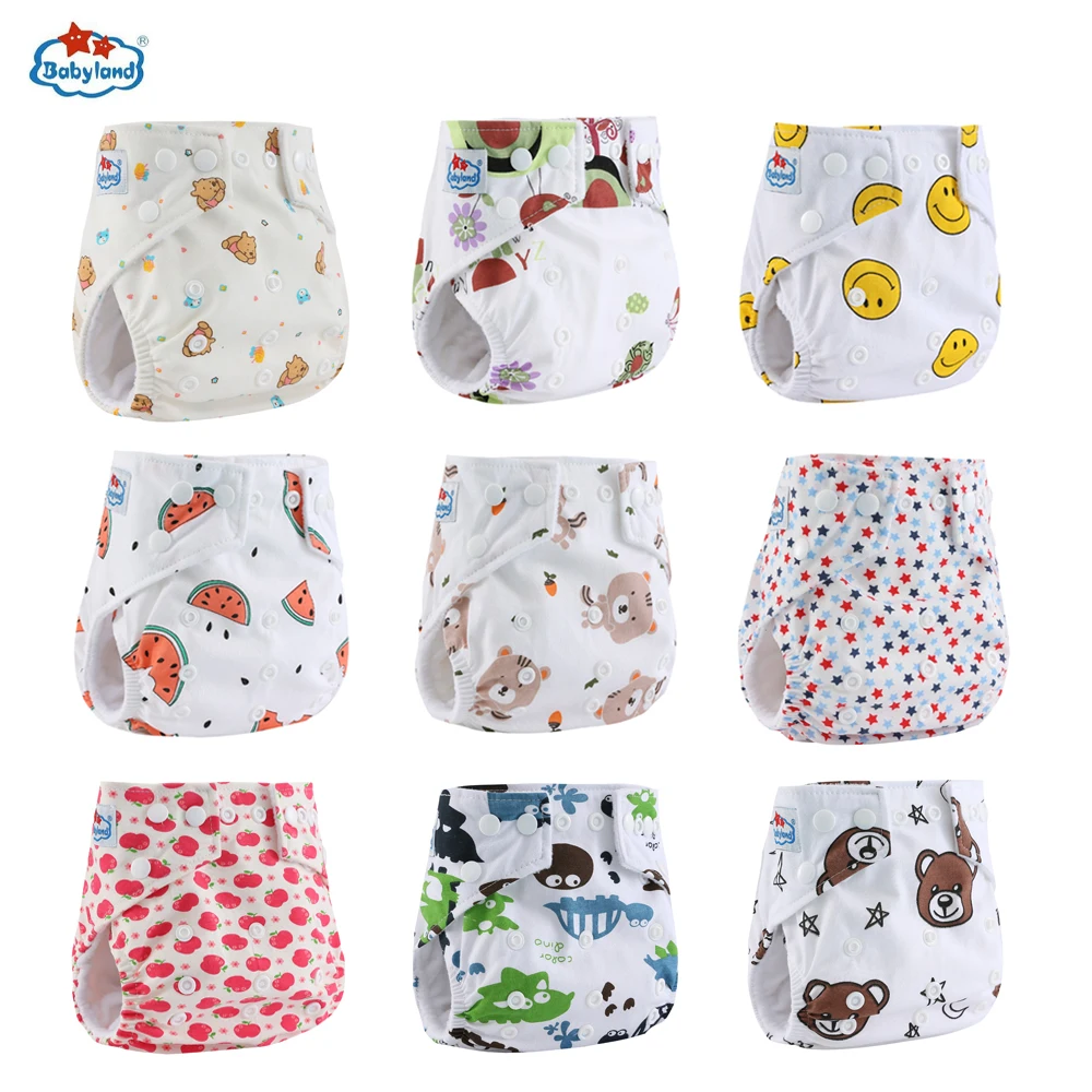 

10pcs Newest Prints Cotton Diapers Baby Washable Diaper Babyland Baby Microfleece Nappy Polyester Pocket Diapers