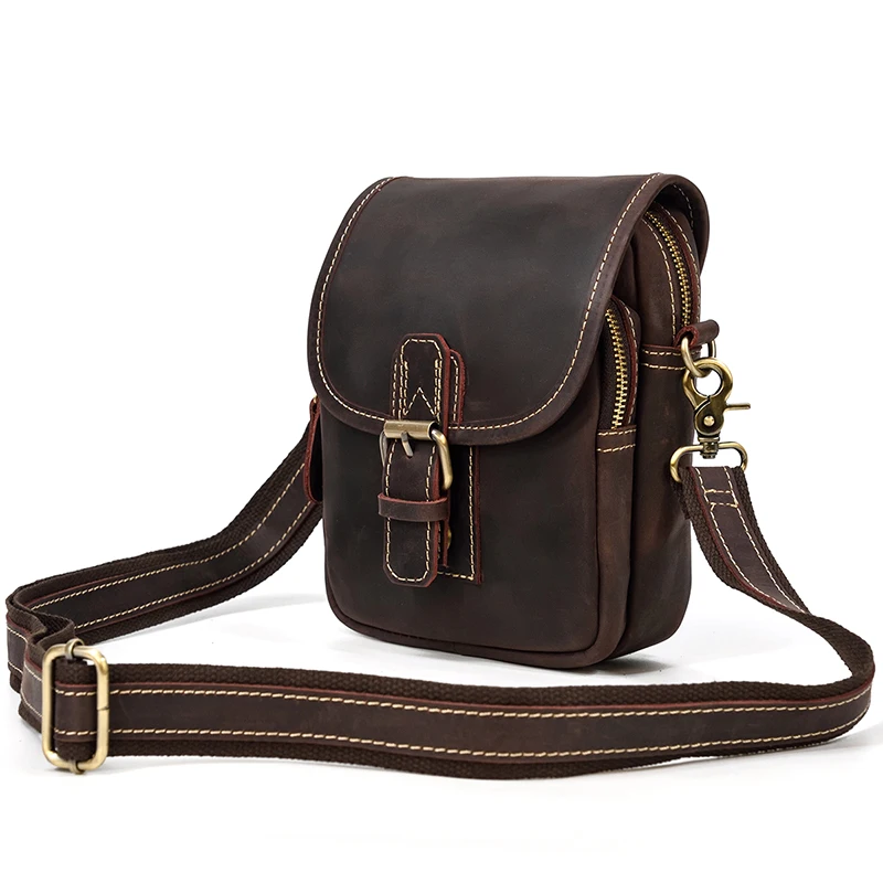 MAHEU Vintage Leather Small Shoulder Bags for men Crossbody Bag Mini Sling Bag Waist Bag Belt Pouch For Men Male Waist Pack