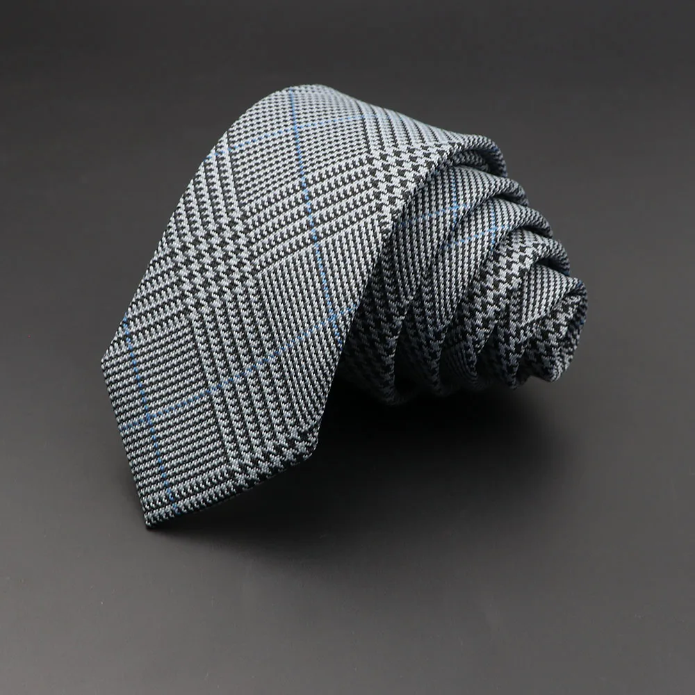 Mens Ties 6cm Classic Cotton Handmade Skinny Grey Plaid Neckties Striped Narrow Collar Slim Cashmere Casual Tie Accessories Gift