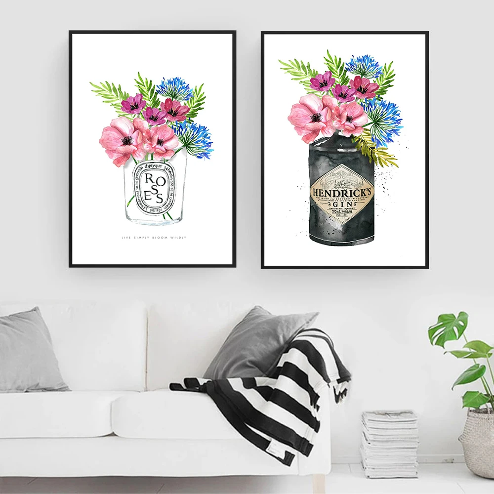 Póster de maquillaje de moda con flor rosa nórdica, cita impresa de Gin, pintura artística en lienzo, imagen de pared, decoración moderna para el hogar para habitación de niña