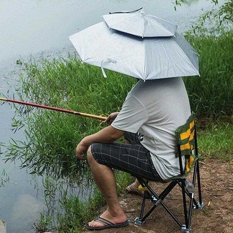 Double Layer Windproof Rain-proof Fishing Umbrella Cap Outdoor Riding Camping Hiking Waterproof Sunscreen Shade Umbrella Hat