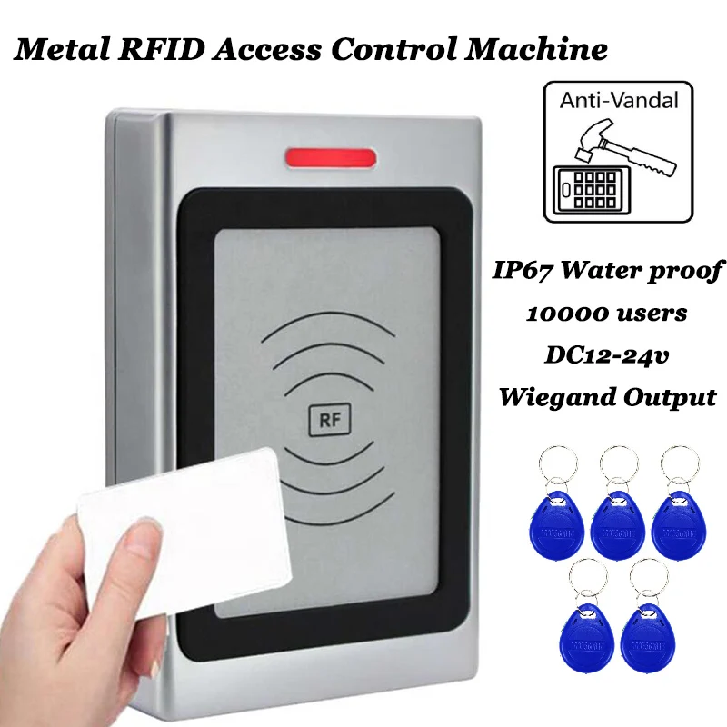 Waterproof Access Control Machine IP67 Wiegand Output 125Khz 13.56Mhz RFID Lock 10000 Users Keychain Tags Building Automation