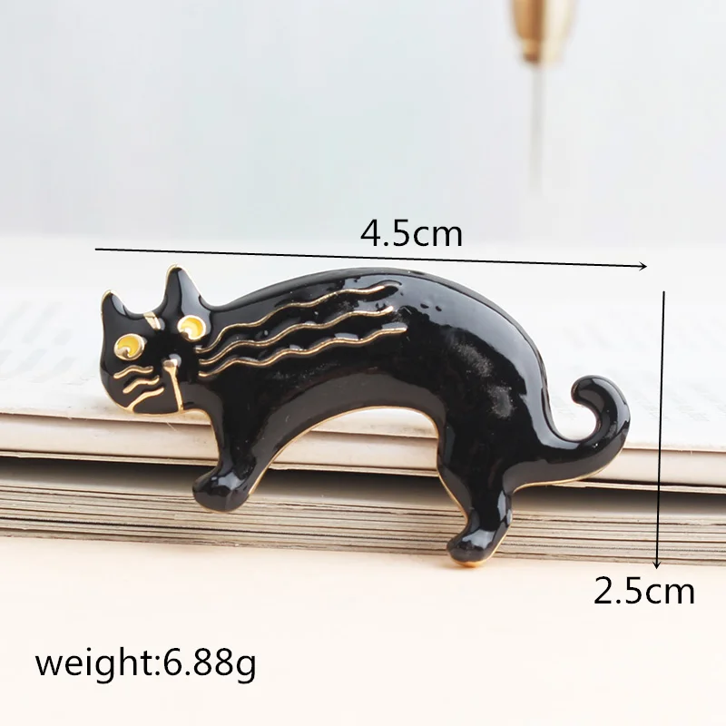 Pomlee New Fashion Funny Black Red Enamel Paint Cat Brooches Unisex Cute Lazy Animal Brooch Pins 2 Colors Available Jewelry