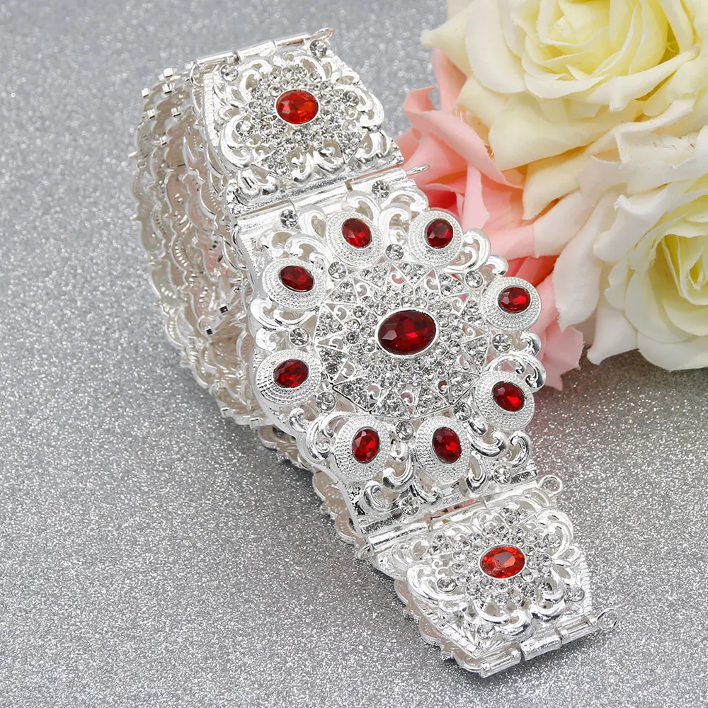 Sunspicems Crystal Moroccan Belt For Women Gold Silver Color Arabic Bridal Wedding Jewelry Algeria Dress Waist Chain Adjustable