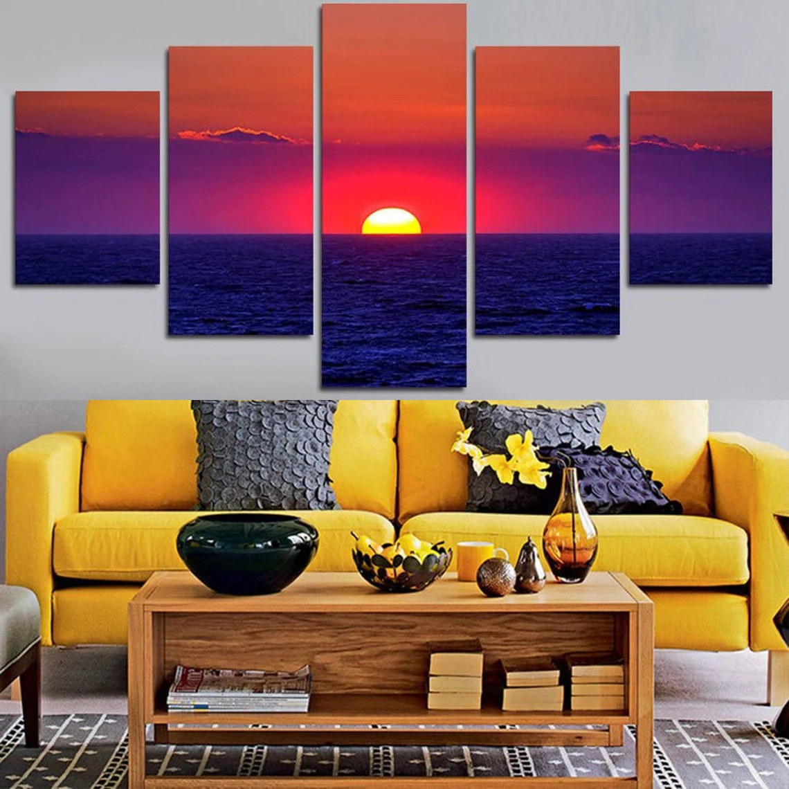 5 Pieces Wall Art Canvas Painting Colorful Sunset Paradise Landscape Poster Decoration Pictures For Modern Living Room Home