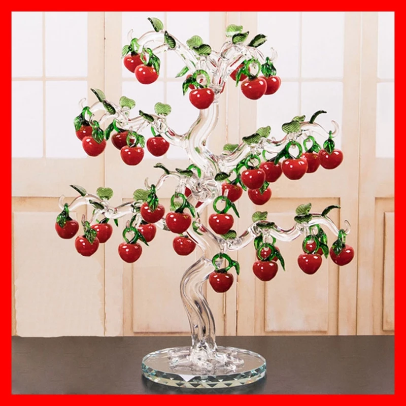 BEATIFUL CRYSTAL RED CHERRY  APPLE TREE FIGURINES CRAFTS FENGSHUI ORNAMENT HOME DECORATION CHRISTMAS NEW YEAR GIFTS