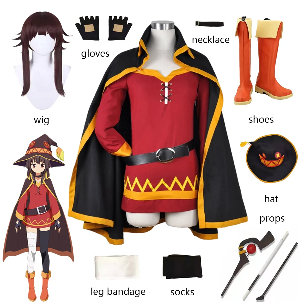 Anime KonoSuba God's Blessing on this Wonderful World Megumin Cosplay Costumes Women Dress Girls Skirt Cloak Uniform Suit