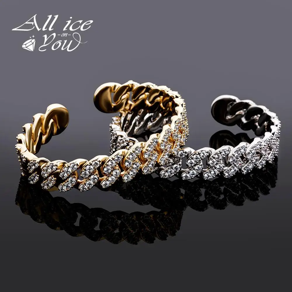 AILLICEONYOU 12MM Miami Cuff Clasp Cuban Link Silver Plated Bracelet Iced Out Cubic Zircon Bling Hip Hop Jewelry For Women Gift