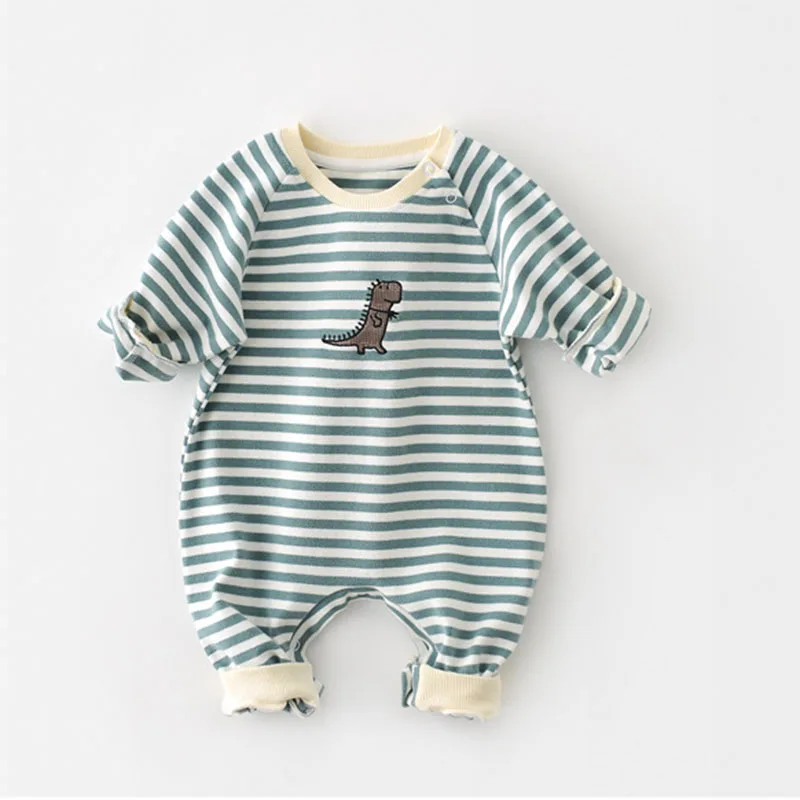 MILANCEL Baby Clothes Striped Cotton Newborn Boy Rompers Dinosaur Embroidery Toddler Jumpsuit