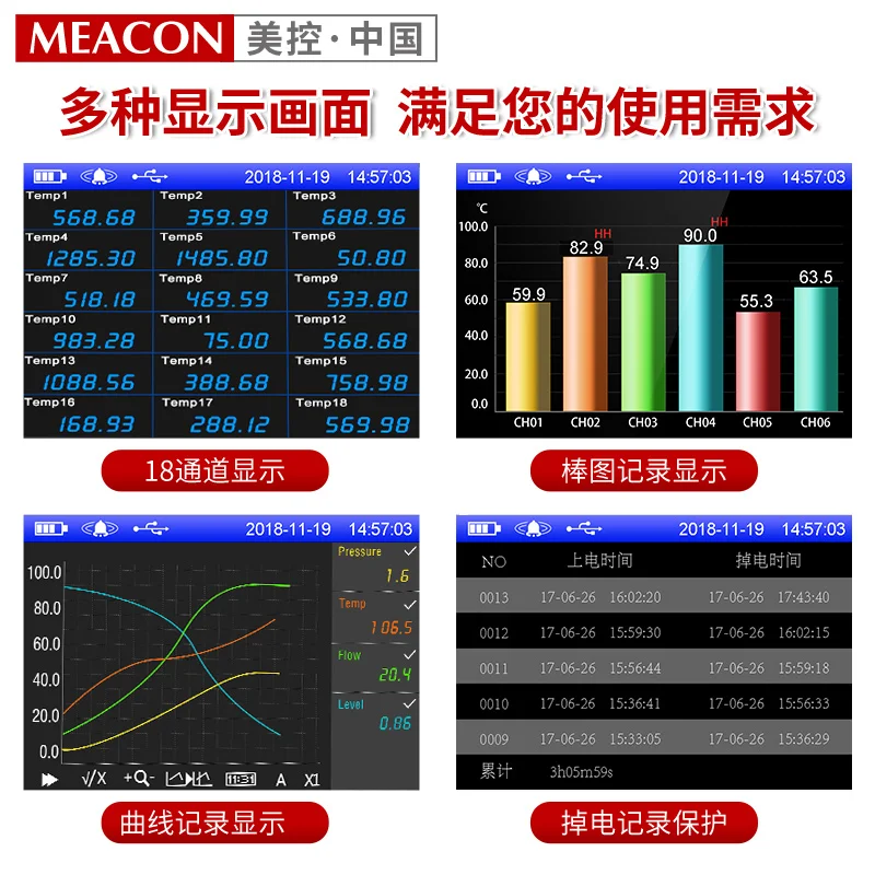 3.5 Inch Multichannel Paperless Recorder Temperature Industrial Level Curve Data Pressure Current Voltage Monitoring Recorder