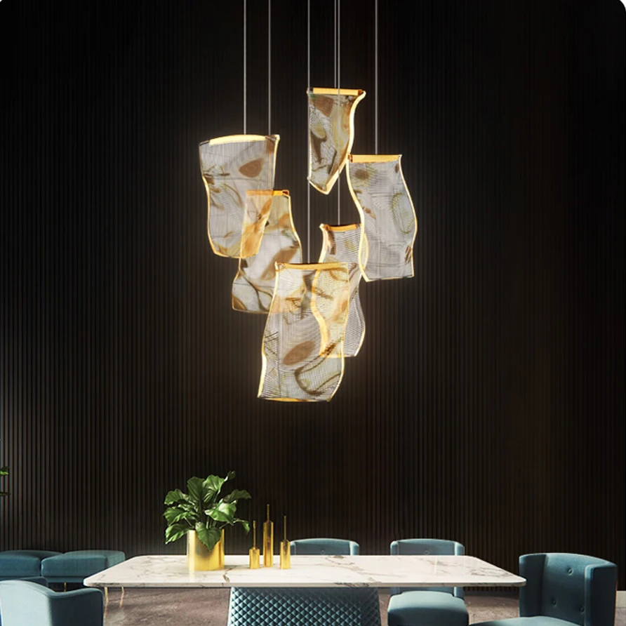 LED Postmodern Art Paper Iron Acryl Chandelier Lighting Lustre Suspension Luminaire Lampen For Dinning Room