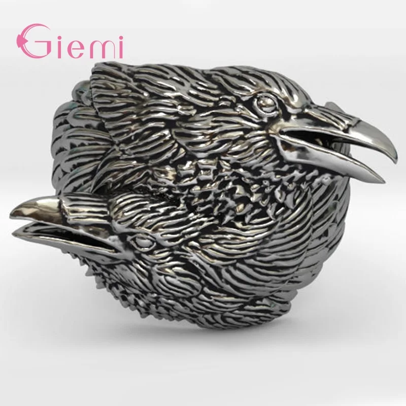 Vintage Two Ravens Norse Mythology Antique Silver Color Crow Rings Nordic Amulet Jewelry Party Gifts Men Women Bijoux