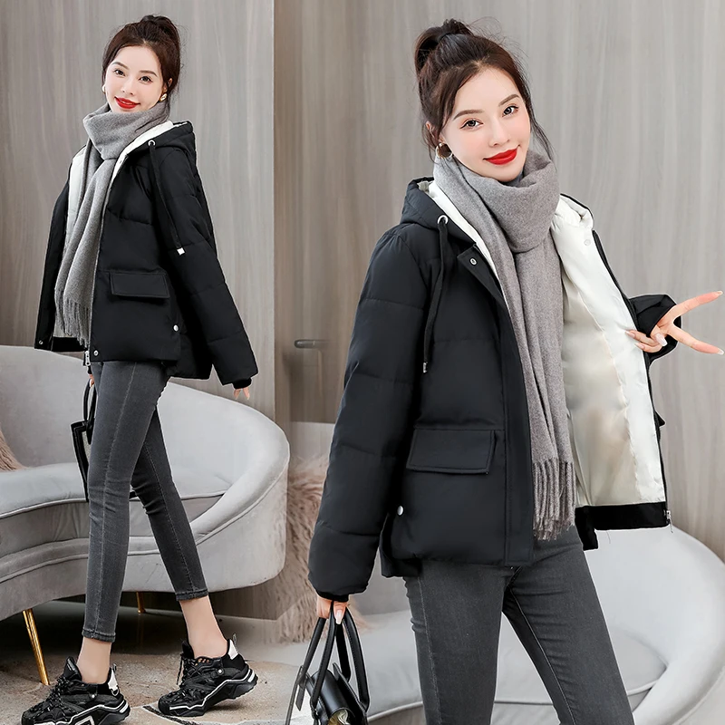 

Short Down Cotton Jacket Winter Women Hooded Warm Parkas Female Overcoat Thicken Lady Winter Coat fashion Vintage Parka Coat2022