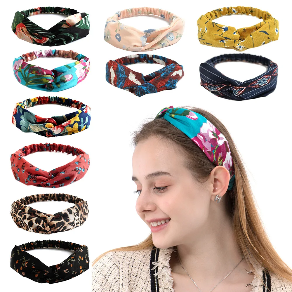 Fashion Women Girls Bohemian Hair Bands Print Headbands Vintage Cross Turban Bandage Bandanas HairBands dress Hair Accessories