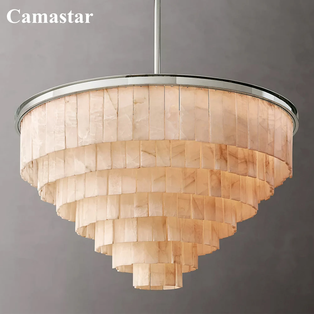 Glace Calcite Round Chandelier Luxury Modern Marble Ceiling Chandelier Lamp LED White Marble Lighting Fixture for Living Room