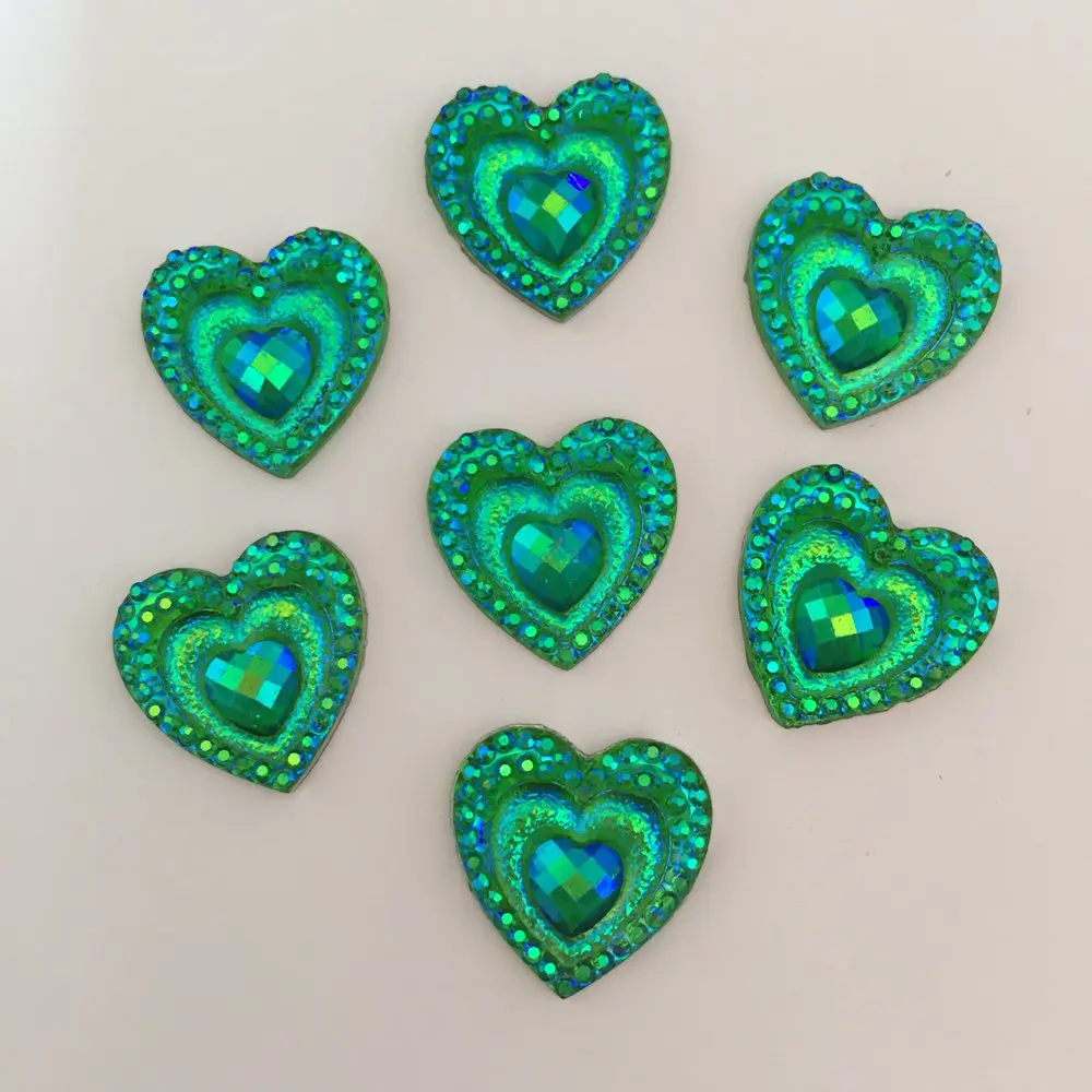 100PCS 16mm AB Resin Heart Peacock eye Flatback  Rhinestone Applique DIY Wedding Scrapbook Ornament Crafts SD88*5