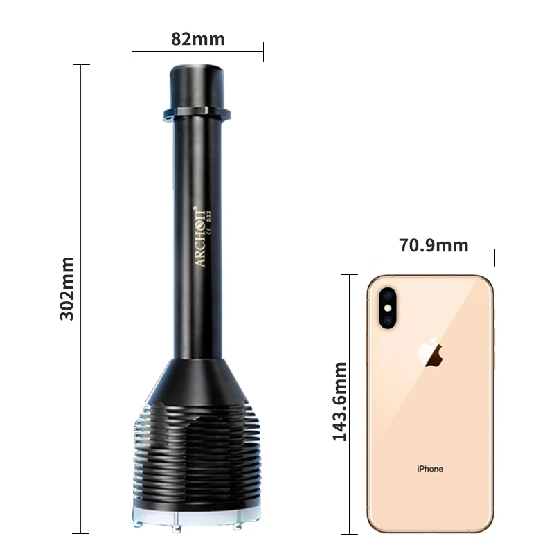 ARCHON D33 6500K 다이빙 조명, 3 CREE LED 최대 3000 루멘 다이빙 손전등, 수중 방수 100m 다이빙 토치