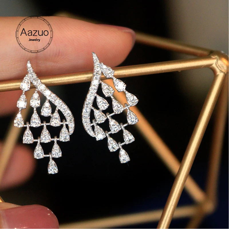 

Aazuo Real 18K White Gold Real Diamonds 1.1ct Full Diamonds Luxury Fairy Stud Earrings gifted for Women Wedding Party Au750