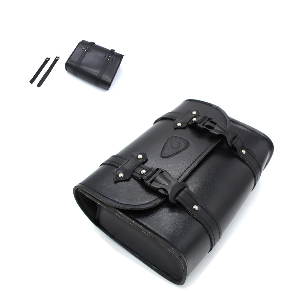 1pcs Motorcycle Black PU Leather Side Clinch Bolt Saddlebag Saddle Bag Universal for Harley 883 BMW R18   Honda