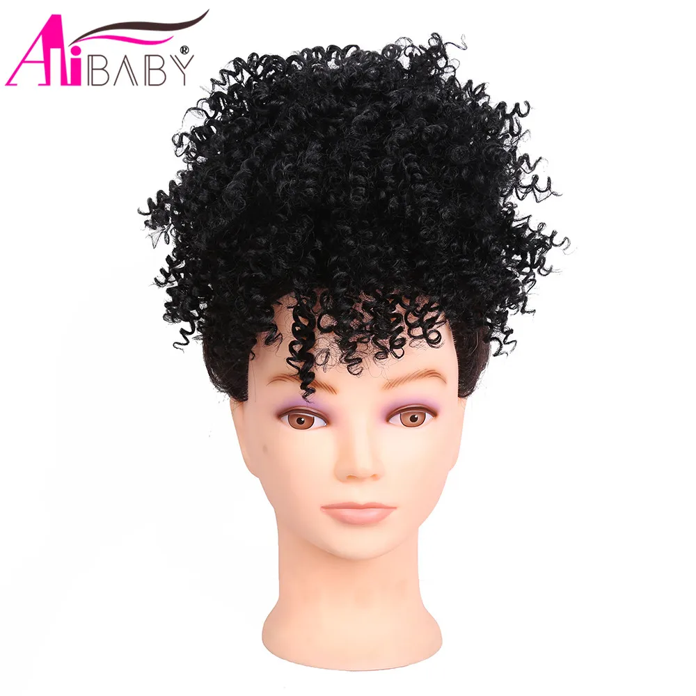 8inch Short Afro Puff Synthetic Hair Bun Kinky Curly Chignon Hairpiece For Women Drawstring Ponytail Updo Clip Hair Extensions