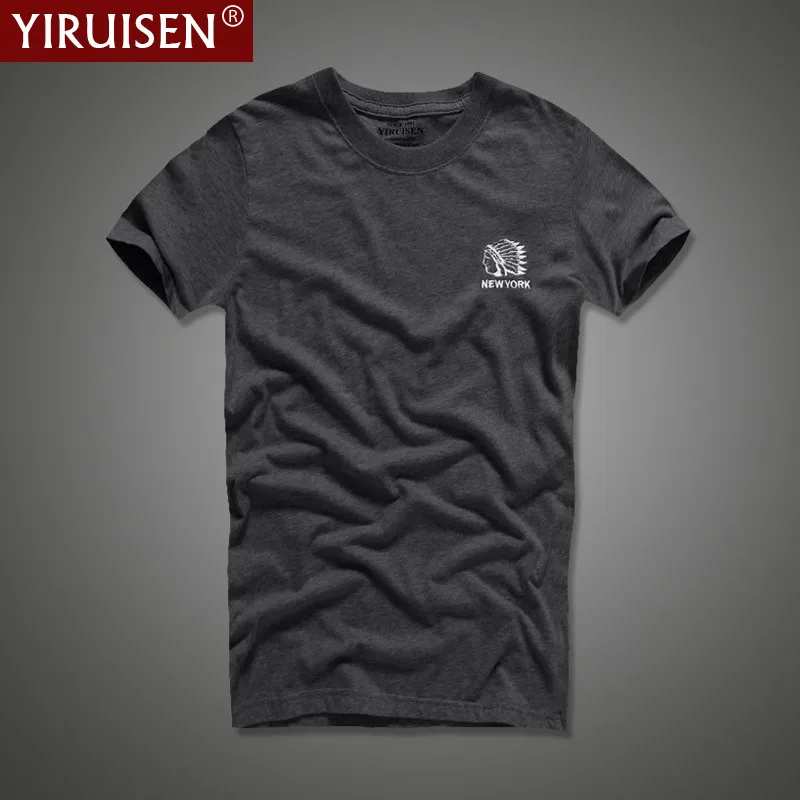 

YiRuiSen 100% Cotton Solid Embroidery Men's T-Shirt Brand High Quality Broadcloth Male Top Tees For Summer Casual Office Shirt