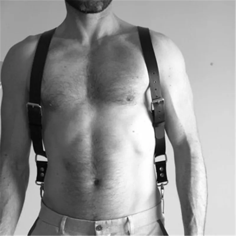 

Rave Costume Tops Body Bondage for BDSM Chest Harness Strap Punk Leather Men Sexy Erotic Lingerie Suspenders Faux Exotic Tanks