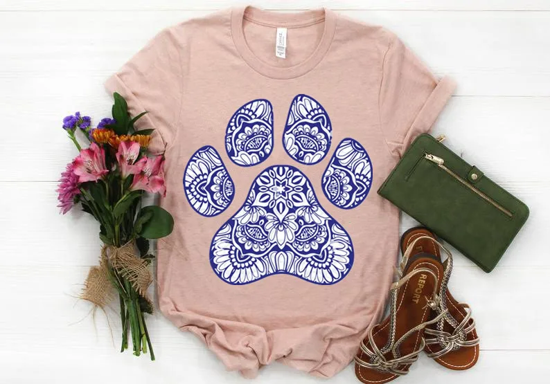 Dog paw digital download, mom dog lover mandala 100% Cotton Funny Letter print Graphic O neck Tshirt for dog mom mama female y2k