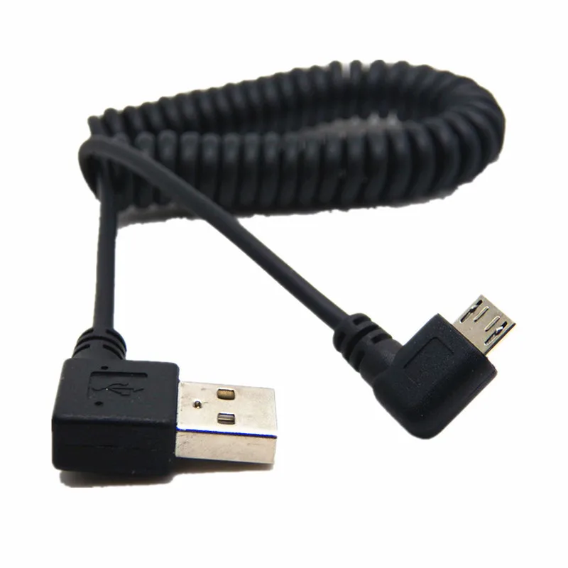 1m 90 degree USB Micro USB Angle Cable Charge USB to Micro USB Spring Retractable Cable Datos Data Sync Charger Cord Coiled Cabo