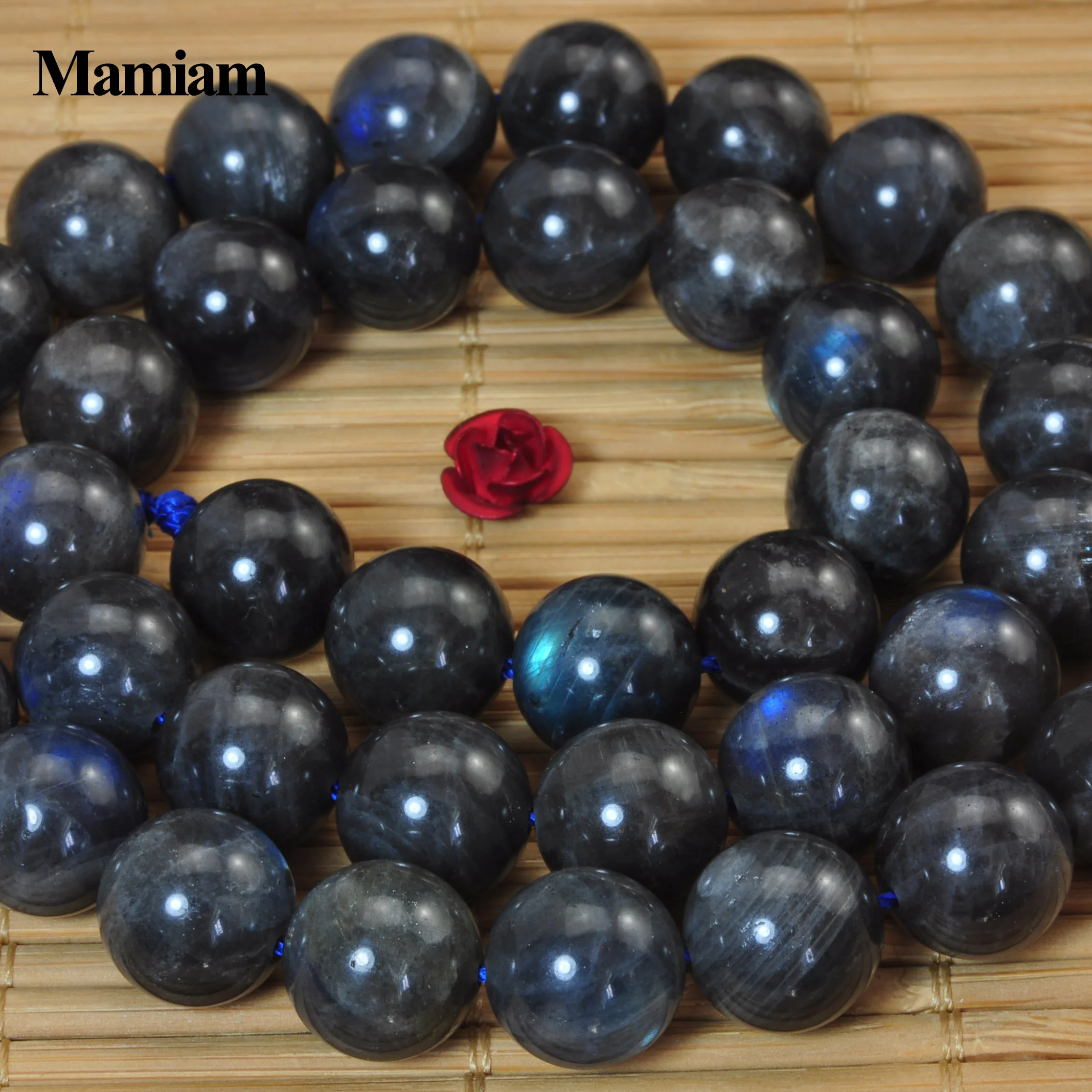 Mamiam-Cuentas de labradorita de Flash azul Natural, piedra redonda suelta lisa, pulsera Diy, collar, fabricación de joyas, diseño de piedras preciosas