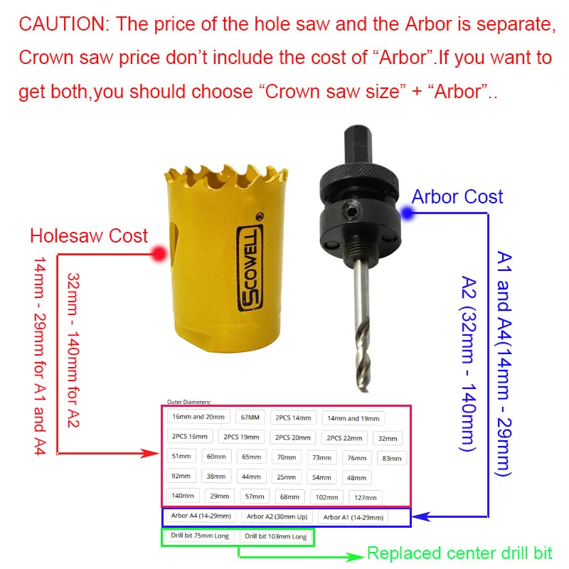 30% off HSS Bi-metal Adjustable Holesaw Cutter Wood Cutting Crown drill hole saw 16mm19m,20mm,22mm,65mm,68mm,70mm,73mm,76mm,83mm