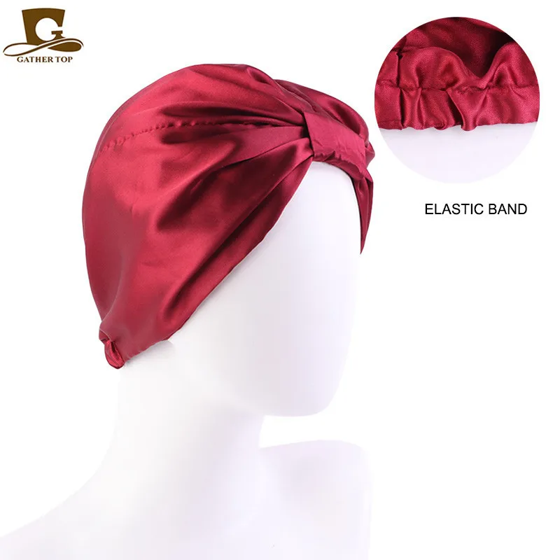 Kadınlar için yeni saten ipek uyku kaput kapaklar ipeksi başörtüsü çift katmanlı düğümlü kafa kemo kanser hemşirelik Headwrap Caps