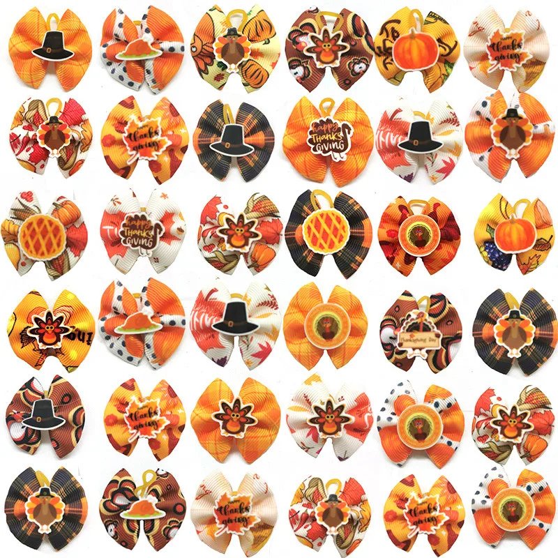 

10/20/30pcs Maple Leaf Pumpkins Pet Supplies Small Dog Hair Bows Thanksgiving Dog Accessories Rubber Bands Dog Hair Accessories