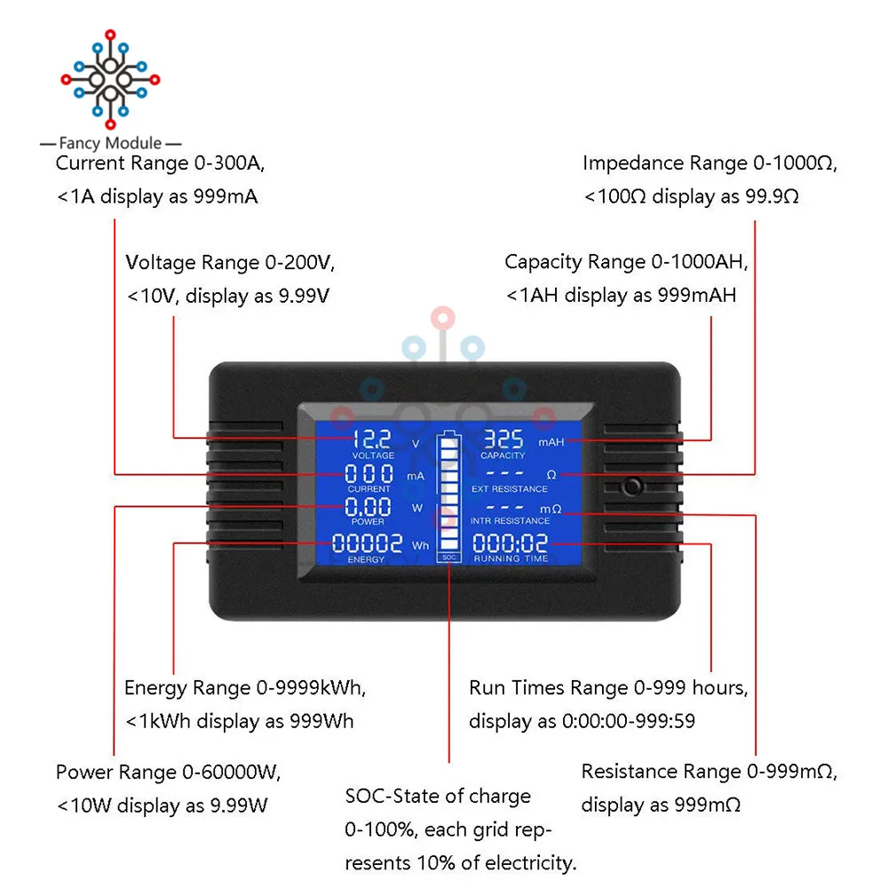 PZEM-015 50A Shunt Battery Tester Voltage Amp Power Capacity Internal & External Resistance Residual Electricity Meter