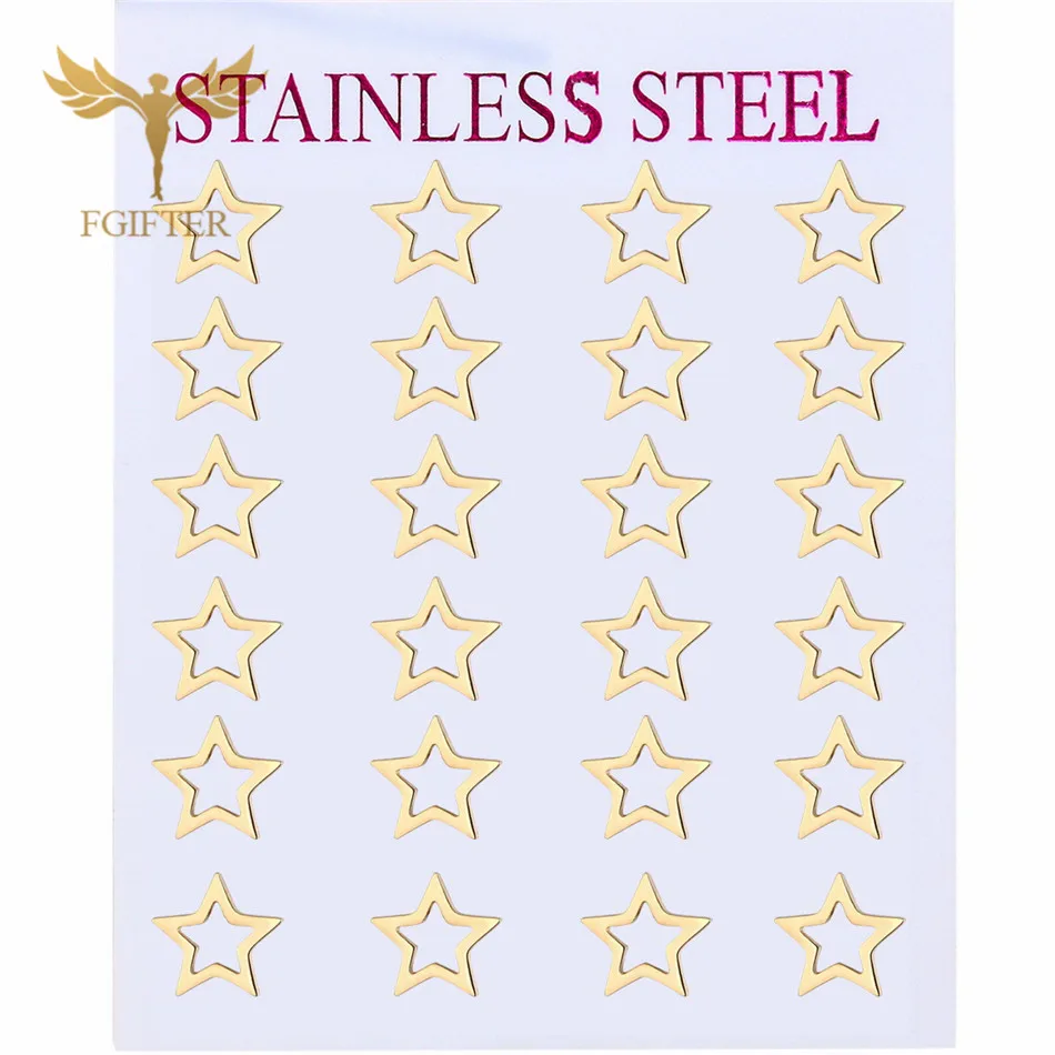 Women Men Star Earrings Stainless Steel Jewelry Earring Studs Set Ear Piercing Accessories Wholesale 12 Pairs Lot Cheap Resale