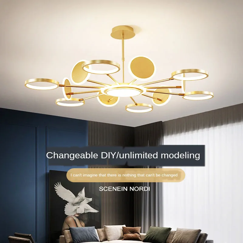 New living room chandelier Nordic light luxury bedroom ceiling lamp restaurant chandelier villa indoor lighting shade adjustable